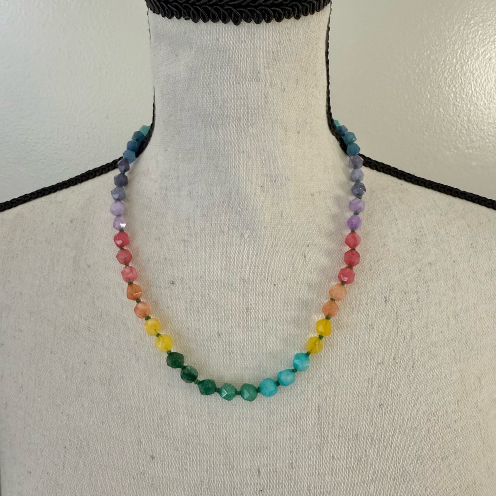 Hand-Knotted Diamond-Cut Rainbow Quartz Necklace